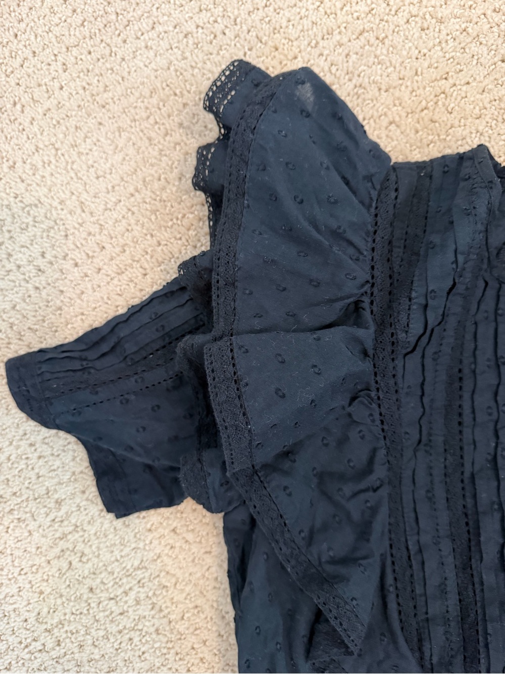Love Shack Fancy Ruffled Short Sleeve Tiered Mini Dress - Black XS - Picture 3 of 8